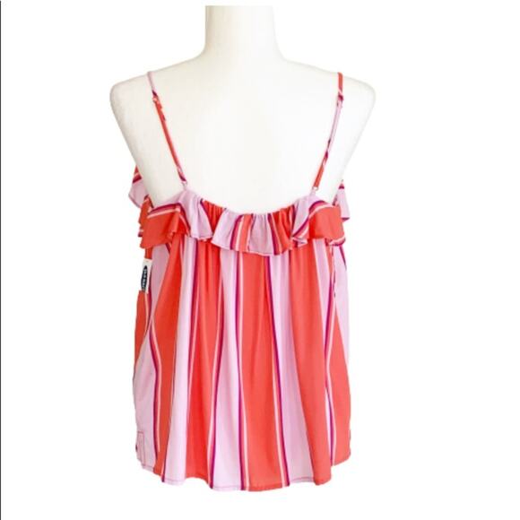 Old Navy Top Orange Purple Striped Ruffled Spaghetti Straps Crop Top Large NEW - Picture 2 of 12